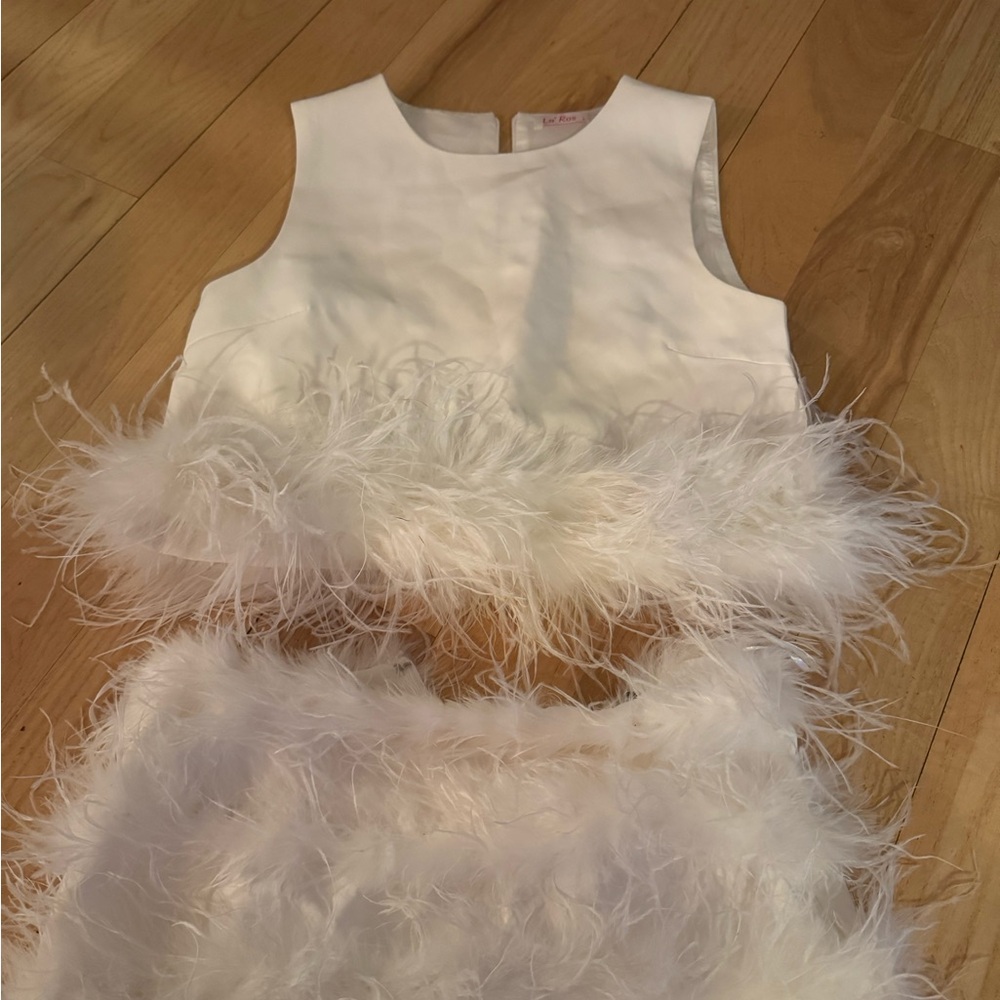 Nasty Gal White Feather Skirt Set